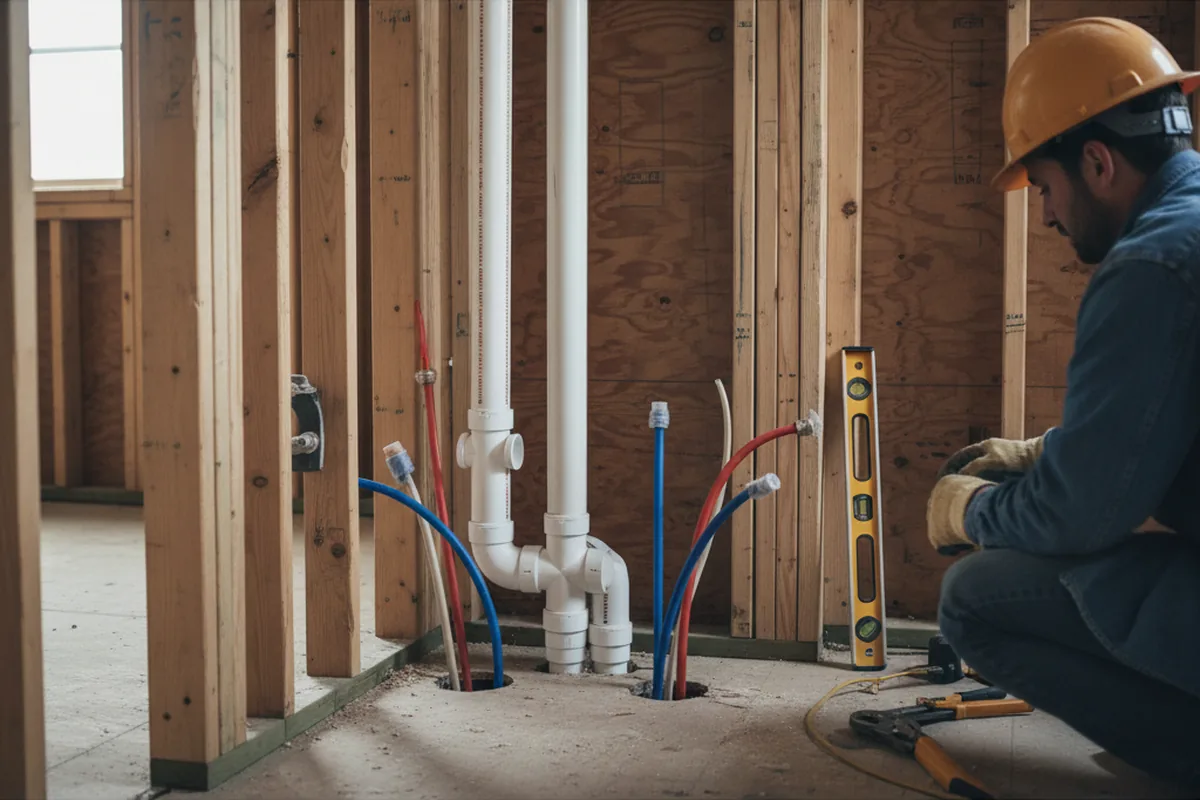 Drain and supply rough-in during Drain Cleaning in Lawrence